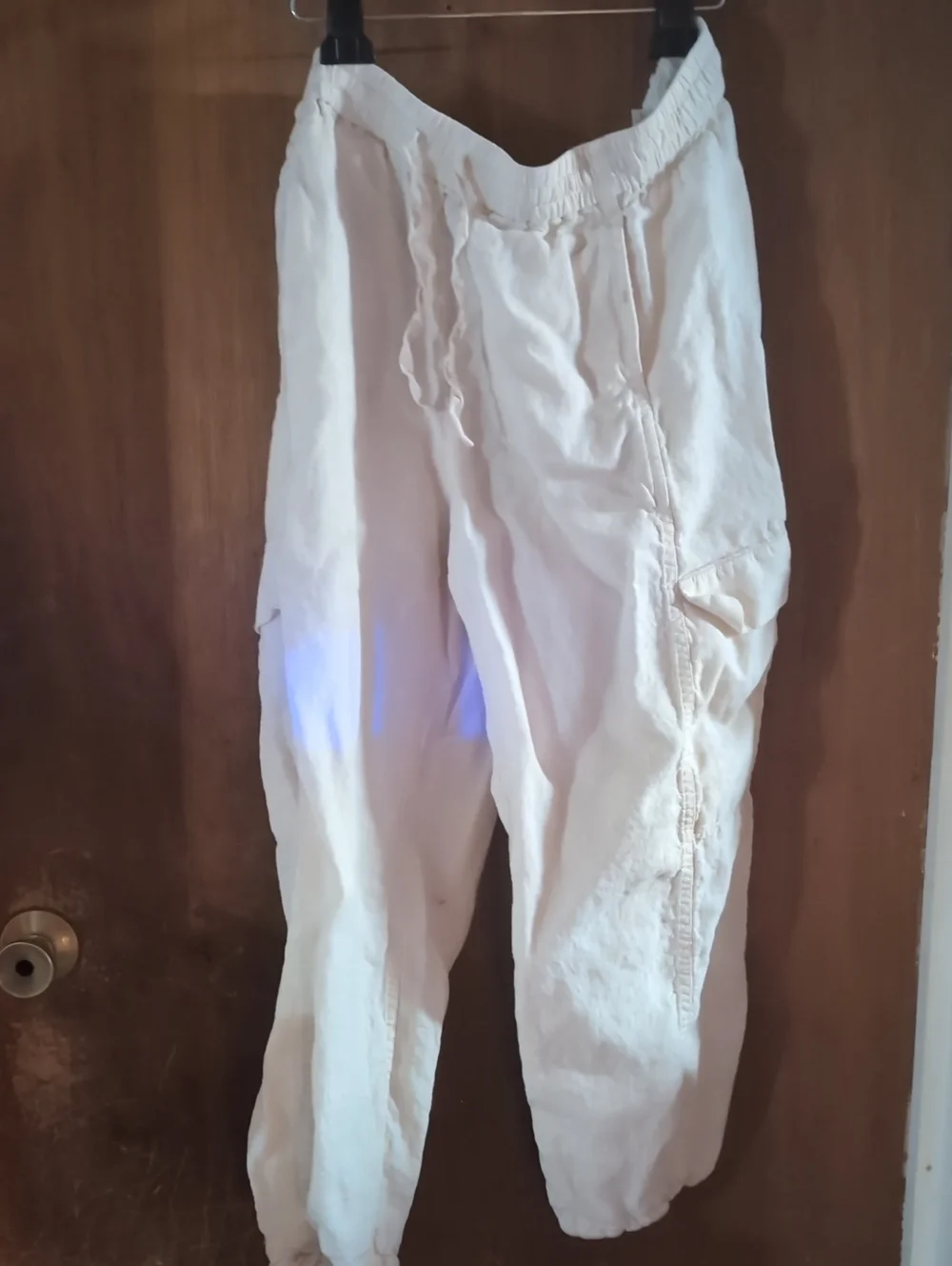 Everlane Flax White Linen Cargo Pants with Drawstring Waist Size Large